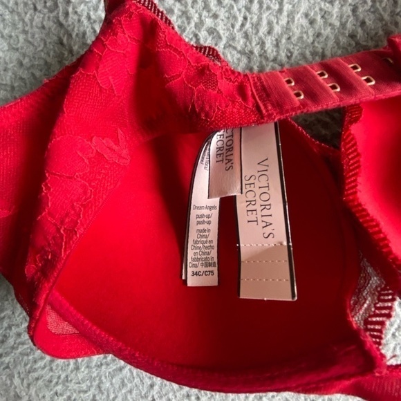 Victorias Secret Womens Bra 34C Red Gold Lace Push Up - Picture 8 of 10